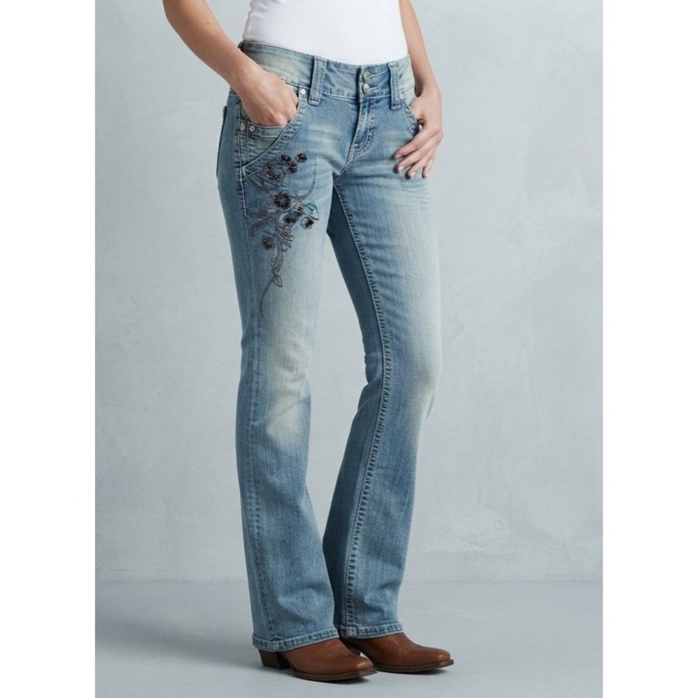 Vigoss NWT Floral Embroidered Bootcut Stretch Blue Jeans Size 9